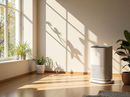 空气滤清器产品正面展示，白色纸质滤芯，方形框架结构，透明包装盒，明亮背景